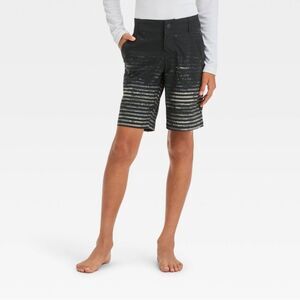 NWT Art Class Size 6 Black Gray Hybrid Striped Swim Trunks Board Shorts